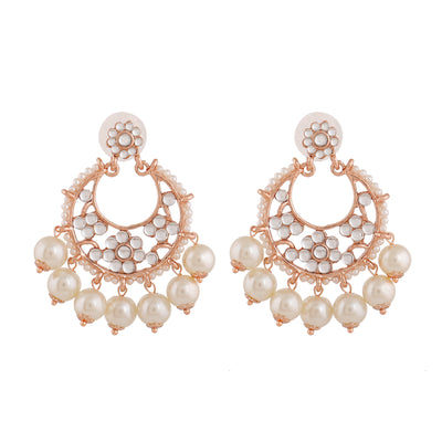 Estele Rose Gold Plated Beautiful Pearl Drop Earrings for Women
