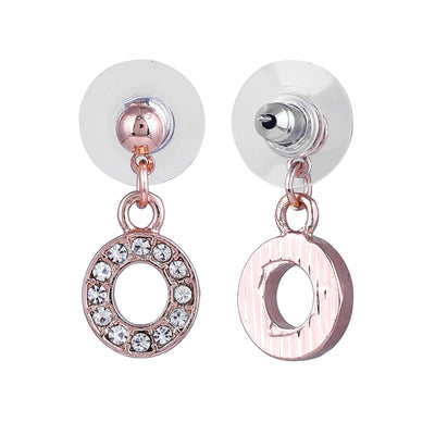 Estele Rose Gold Plated Magnificent Medium 'O' Letter Earrings with Crystals for Women