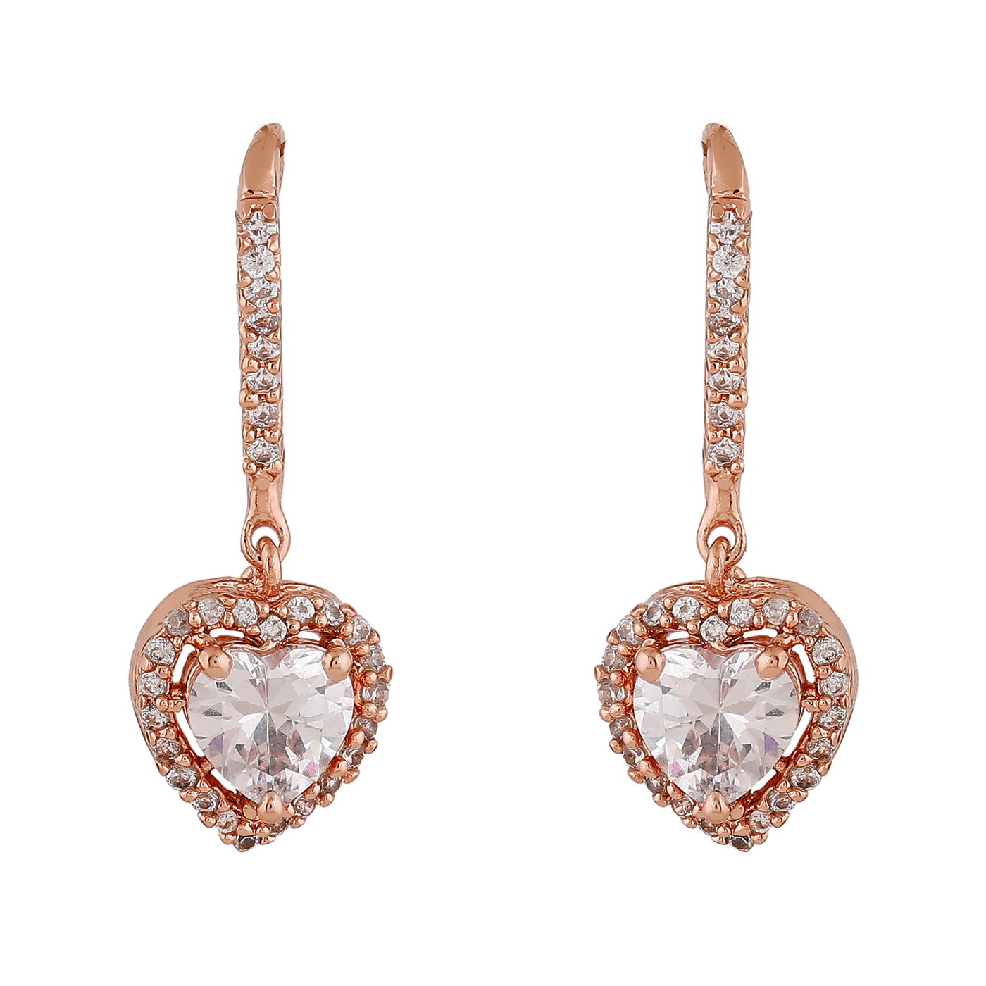 Estele Rose Gold Plated CZ Heart Drop Earrings for Women