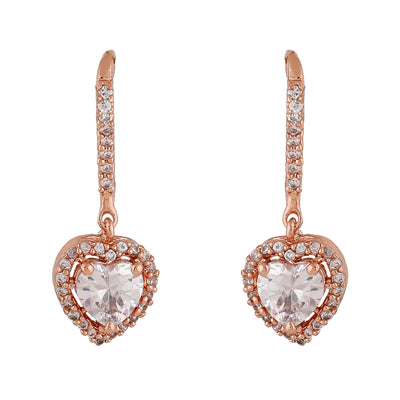 Estele Rose Gold Plated CZ Heart Drop Earrings for Women