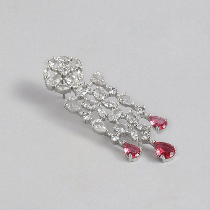 Estele Rhodium Plated CZ Beautiful Designer Necklace Set with Ruby Stones for Women