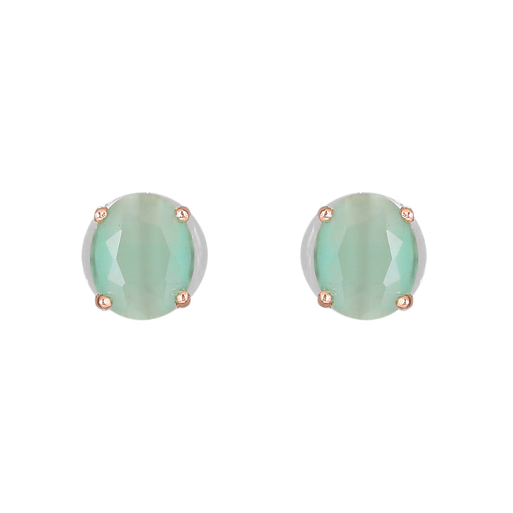 Estele Rose Gold Plated CZ Round Designer Necklace Set with Mint Green Stones for Women