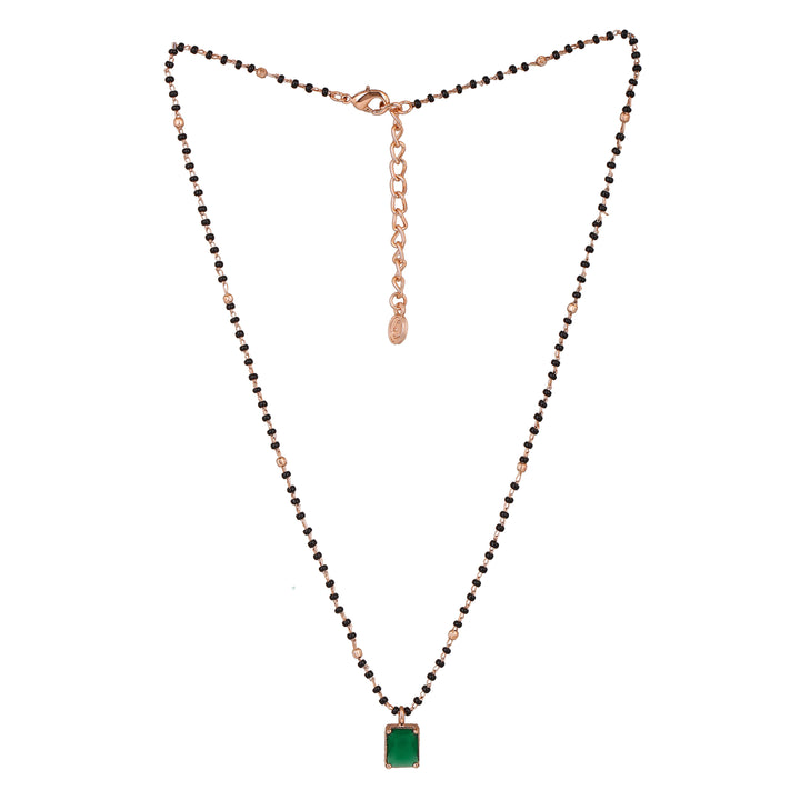 Estele Rose Gold Plated CZ Square Designer Mangalsutra Necklace Set with Emerald for Women