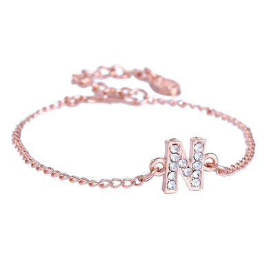 Estele Rose Gold Plated Captivating Medium 'N' Letter Bracelet with Crystals for Women