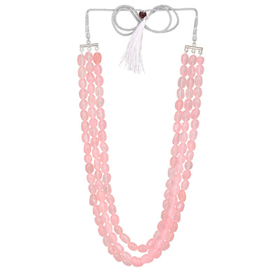 Estele Rhodium Plated Beautiful Designer Three Layered Necklace with Mint Pink Beads for Girls/Women