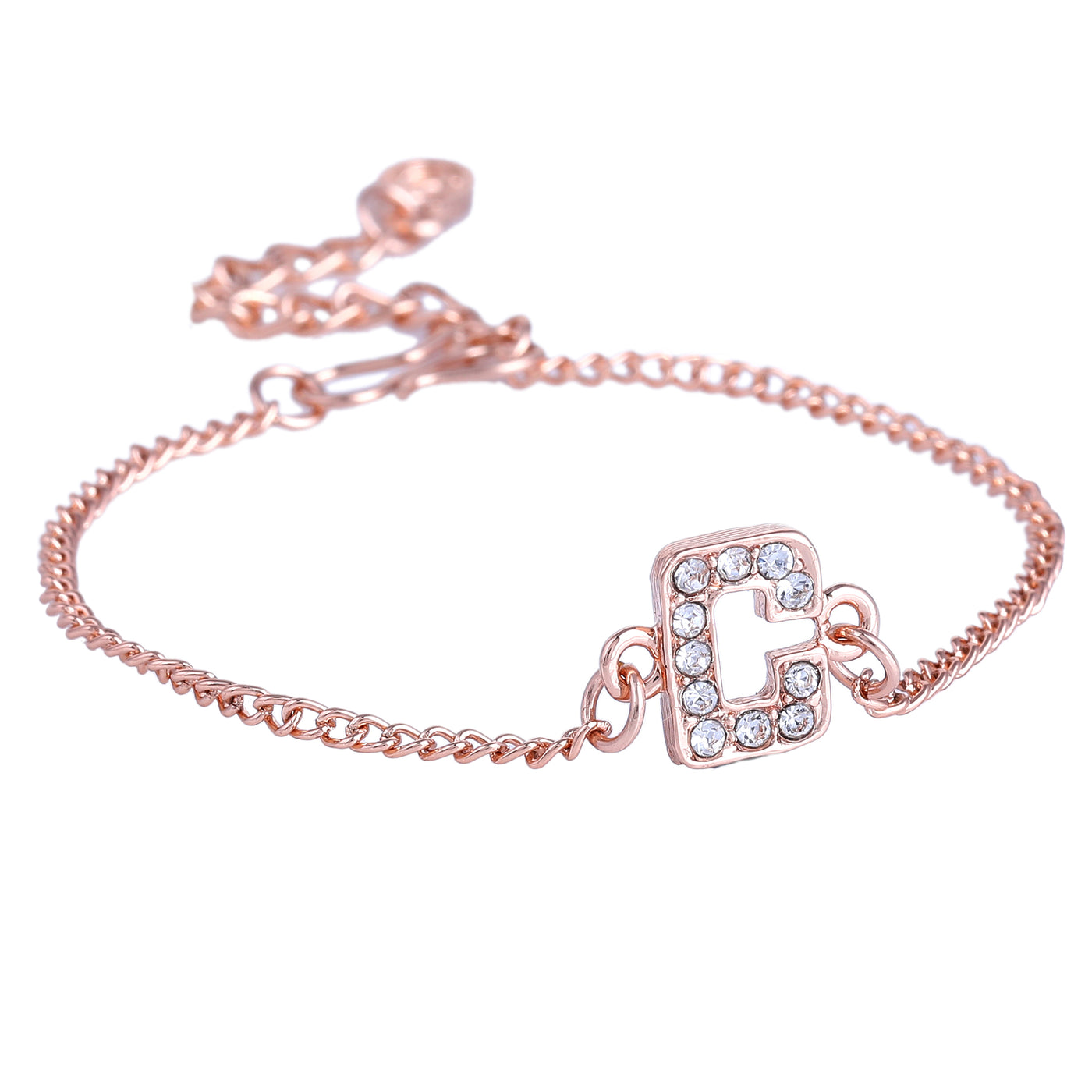 Estele Rose Gold Plated Captivating Medium 'C' Letter Bracelet with Crystals for Women