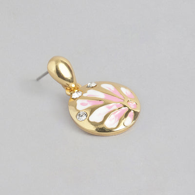 Stylish Gold plated Pink enamel Aster Necklace