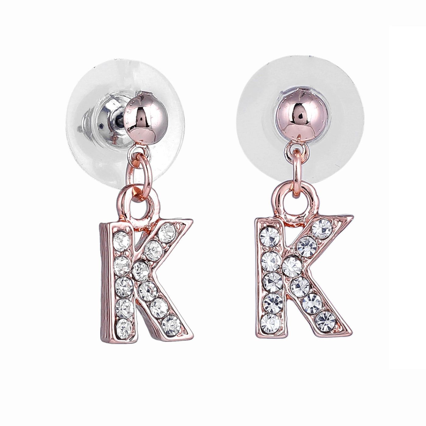 Estele Rose Gold Plated Magnificent Medium 'K' Letter Earrings with Crystals for Women