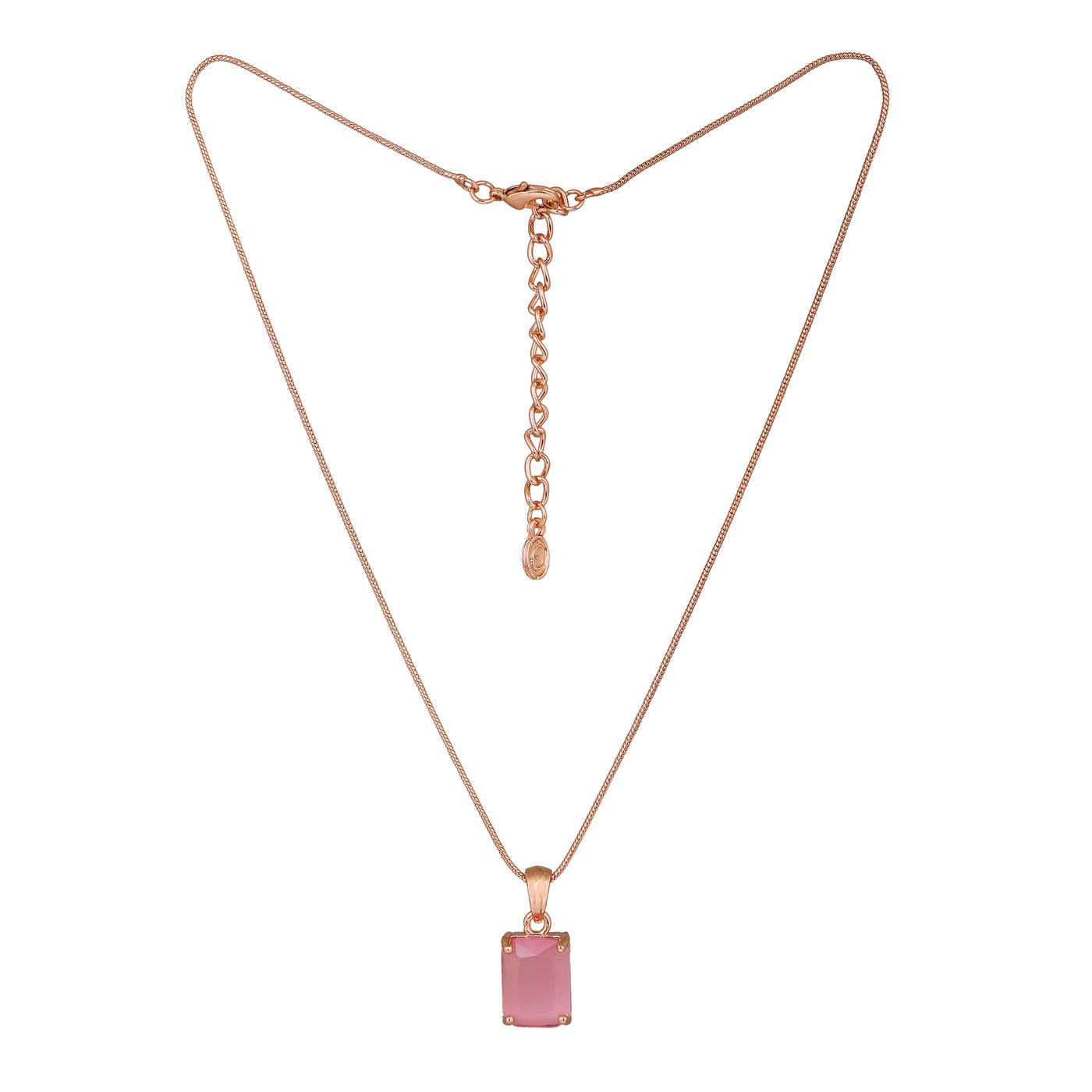 Estele Rose Gold Plated CZ Square Designer Pendant set with Mint Pink Stones for Women