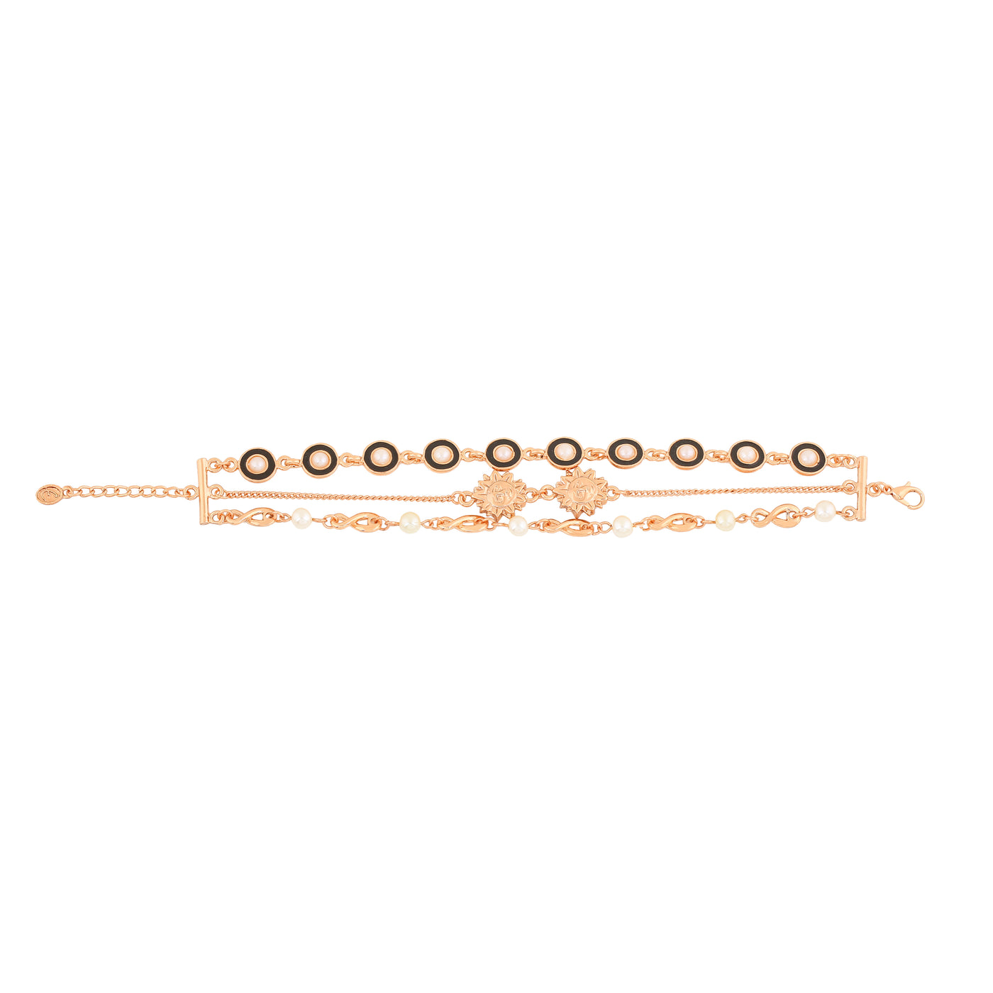Estele Rose Gold Plated Striking Bracelet with Pearls for Women