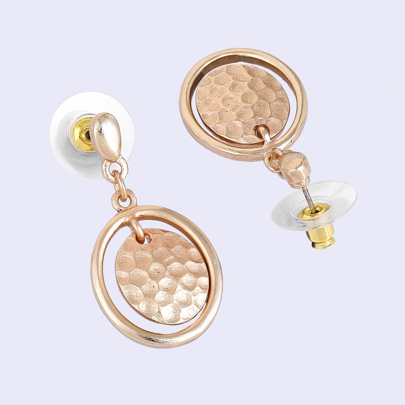 Estele Gold Tone Classy Double Circular Design Beaten Gold Drop & Dangle Earrings for Women