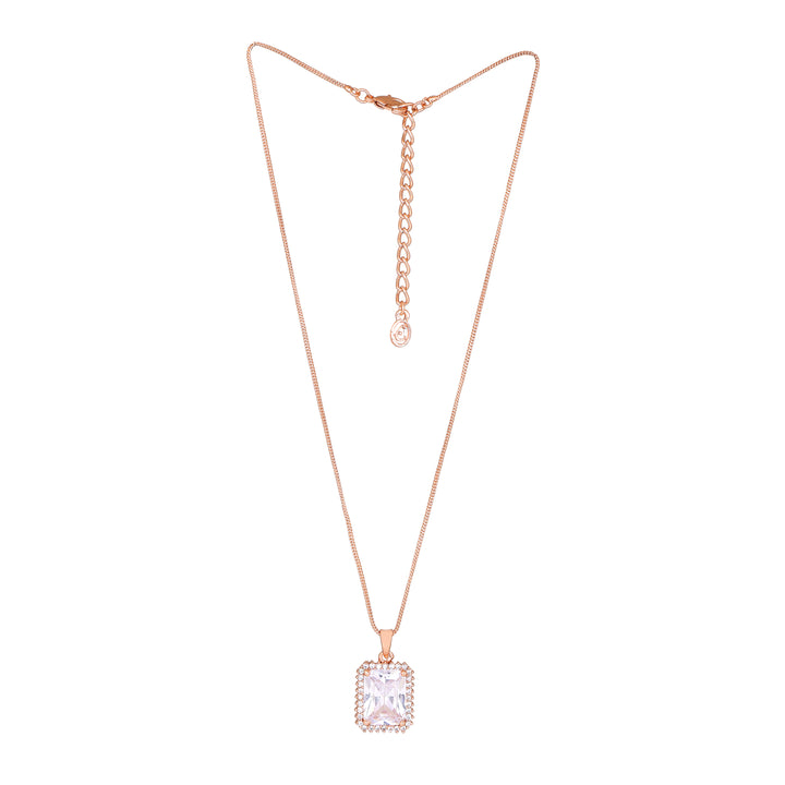Estele Rose Gold Plated CZ Square Designer Pendant Set for Women
