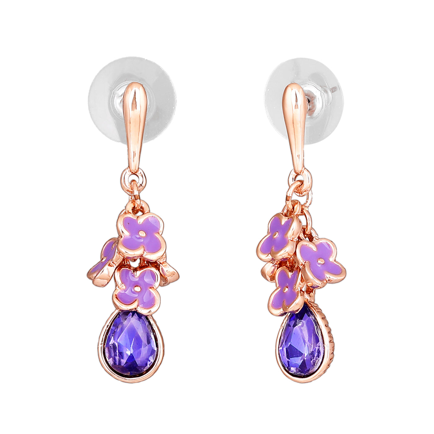 Gift Estele purple coloured rose gold plated charms hanging earrings for women