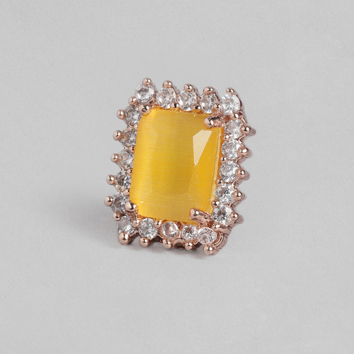 Estele Rose Gold Plated CZ Square Designer Pendant Set with Yellow Stones for Women