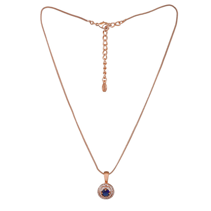 Estele Rose Gold Plated CZ Circular Pendant Set with Blue Stones for Women