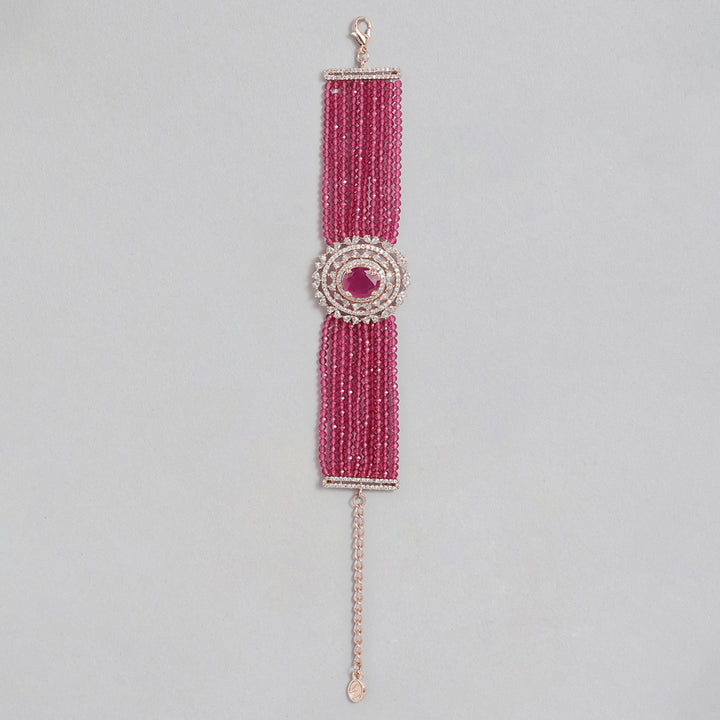 Estele Rose Gold Plated CZ Gorgeous Multi-Layered Bracelet with Ruby Stones for Women