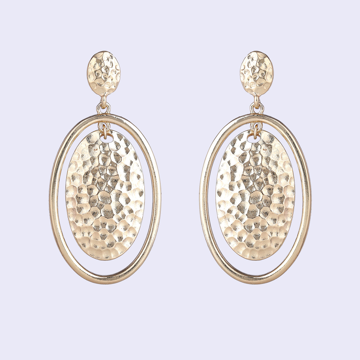 Estele Gold Tone Stylish Twin Oval Design Beaten Gold Drop Earrings for Women