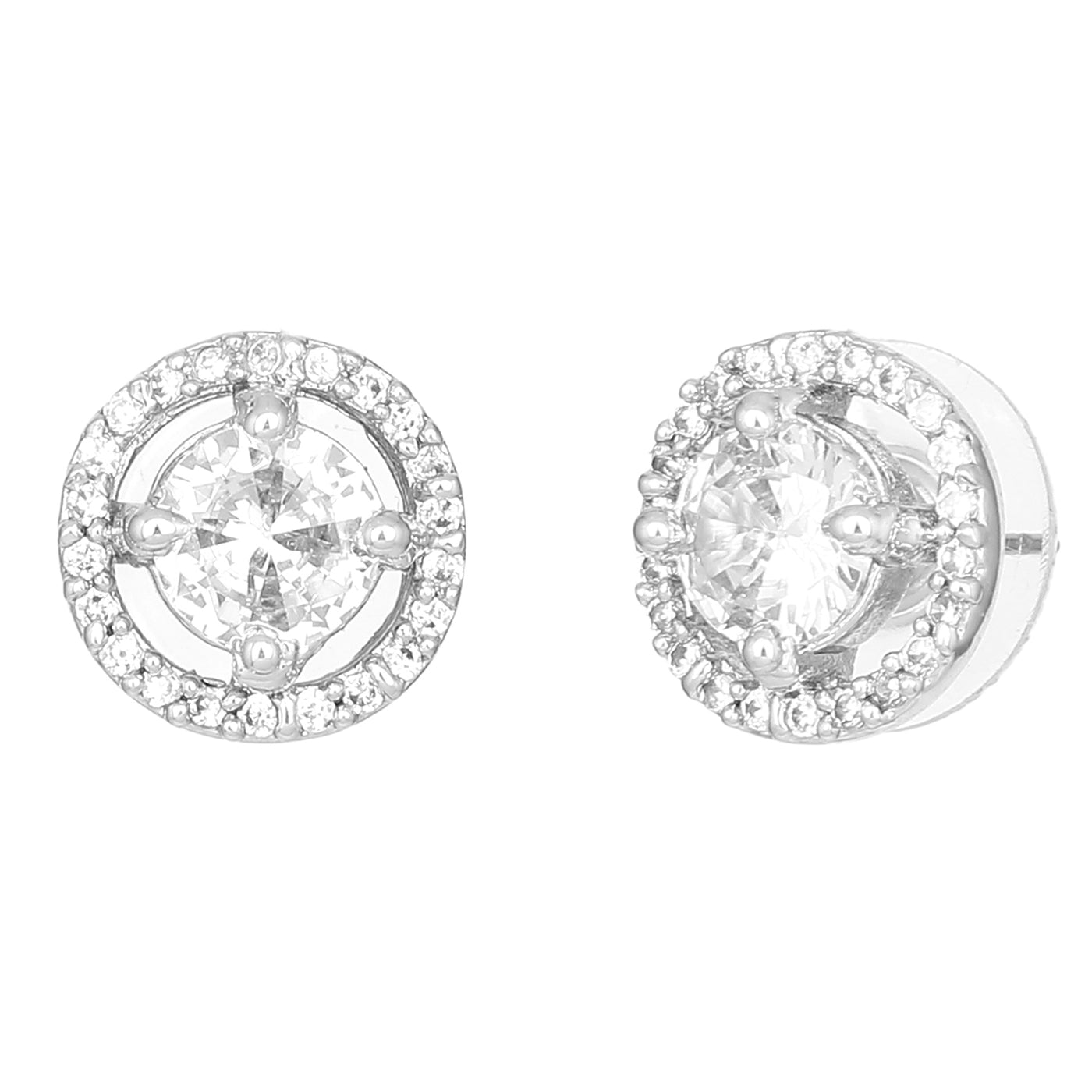 Estele Rhodium Plated CZ Circular Stud Earrings for Women