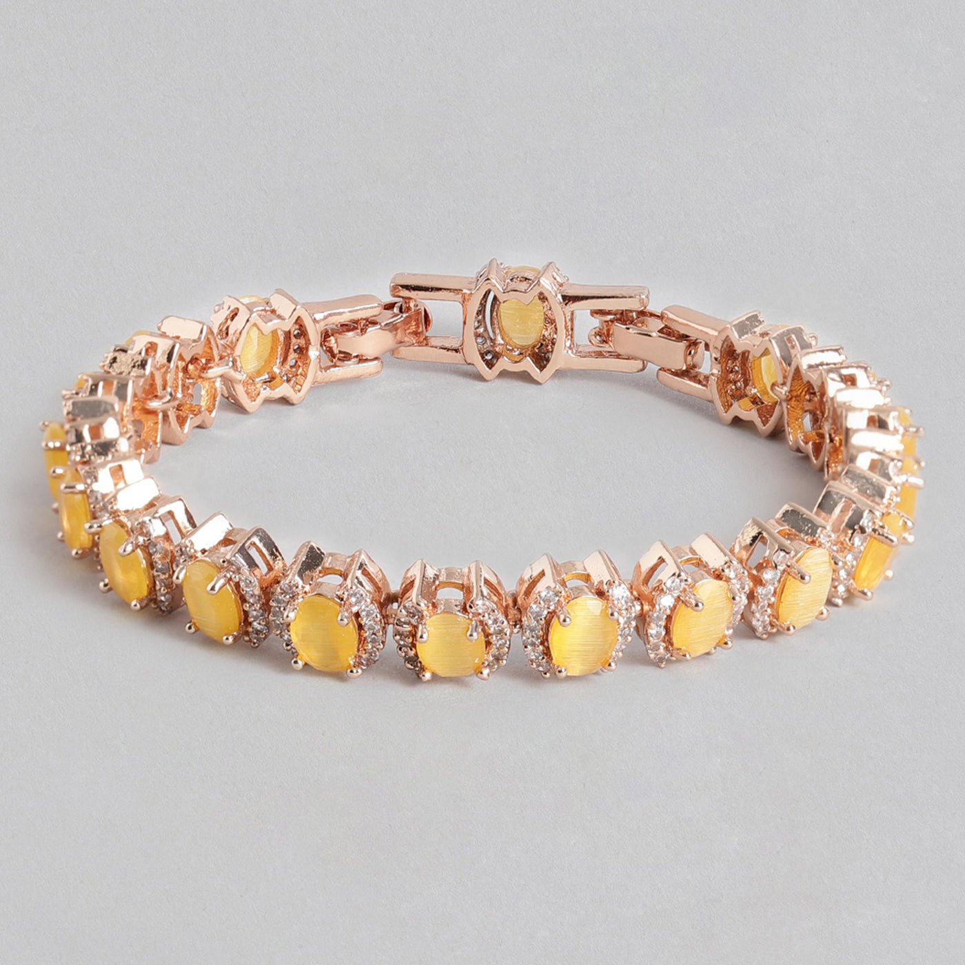 Estele Rose Gold Plated CZ Fascinating Designer Bracelet with Mint yellow Stones for Girls/Women