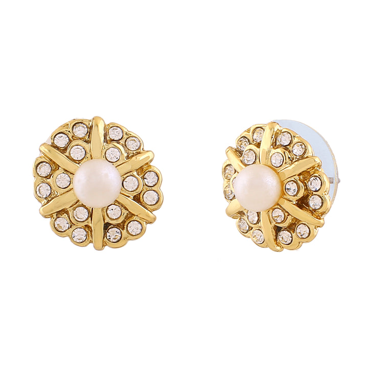 Estele Gold Plated Flower Designer Stud Earrings with Crystals for Women