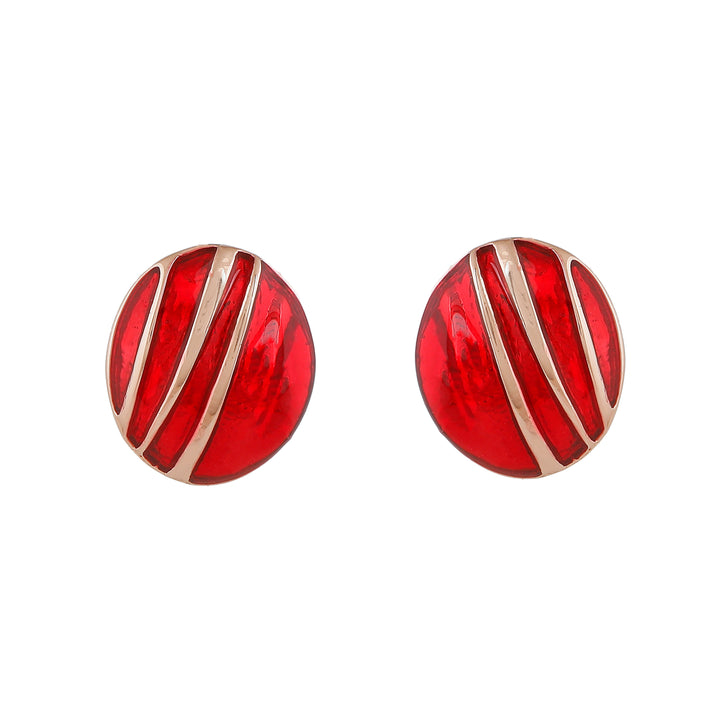 Estele Rose Gold Plated Red Pebble Pinstripe Stud Earrings for Women