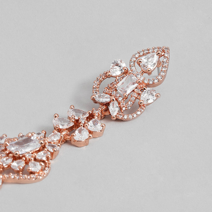 Estele Rose Gold Plated CZ Magnificent Drop Earrings with White Crystals for Women