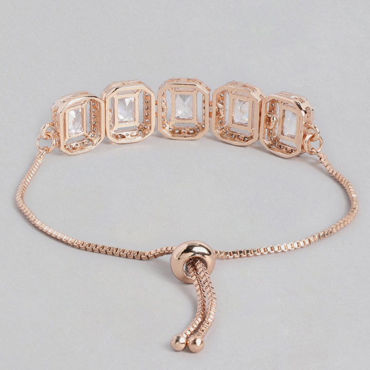 Estele Rose Gold Plated CZ Ossum Octagon Bracelet for Women