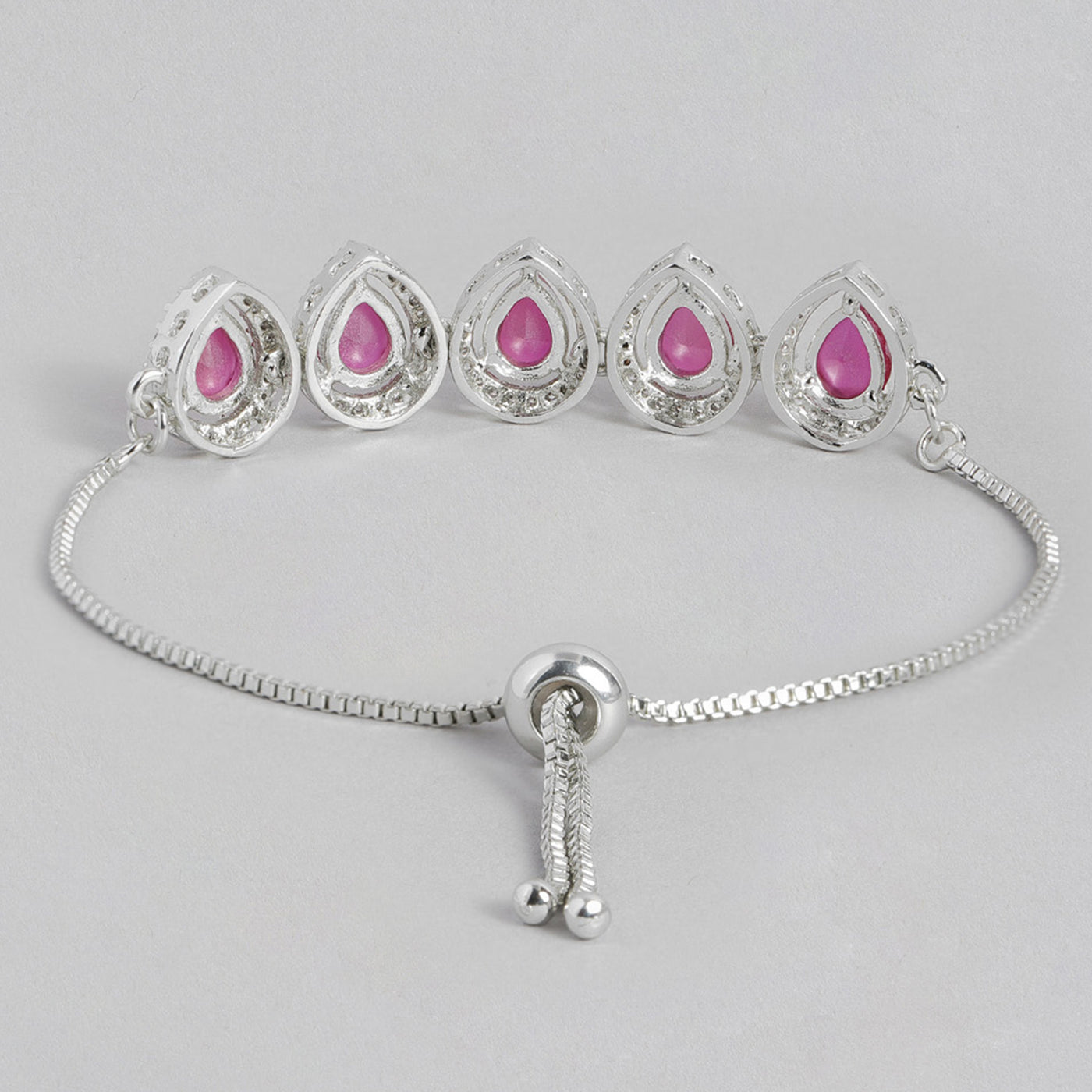 Estele Rhodium Plated CZ Precious Pears Bracelet with Ruby Crystals for Women