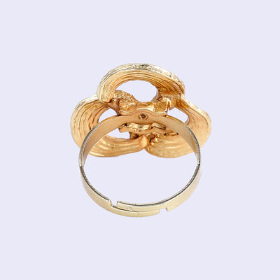 Estele Gold Tone Engraved Trio Circular Beaten Gold Finger Ring for Women(Adjustable)