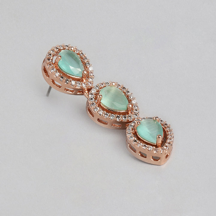 Estele Rose Gold Plated CZ Stunning Tear Drop Necklace Set with Mint Green & White for Girls & Women's
