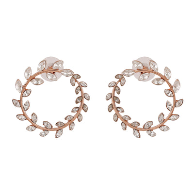Estele Rose Gold Plated Circular Earrings with Crystals for Women