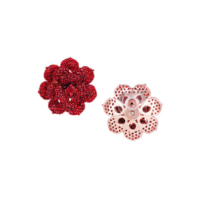 Estele Valentine ROSE Special Glittering Ruby Red American Diamond Rose Motif Stud Earrings with Luxurious Rosegold Finish The Perfect Gift for Her