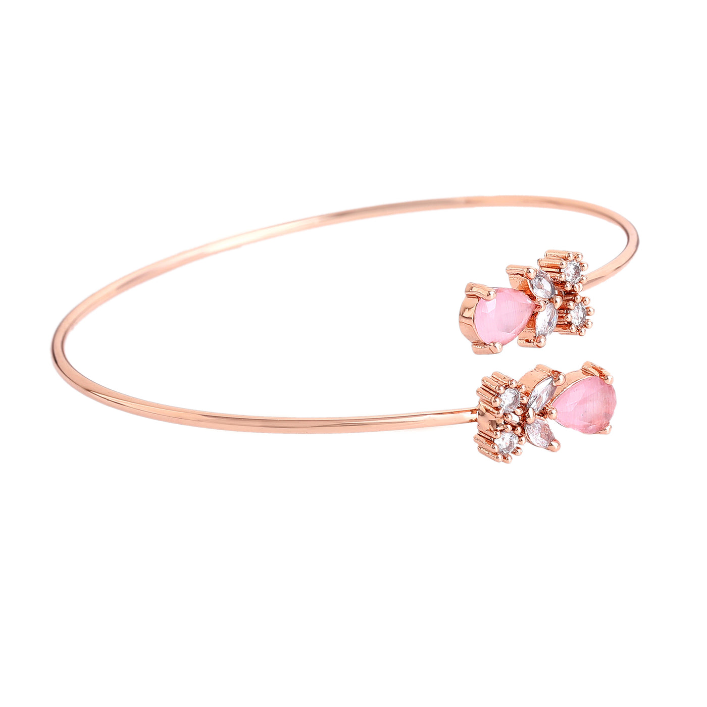 Estele Rosegold Plated Radiant Lightweight Cuff Kada Bracelet with Mint Pink American Diamonds|Timeless Elegance for Women