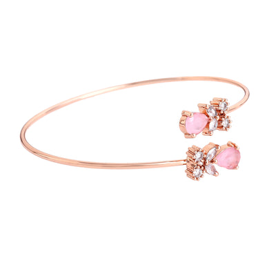 Estele Rosegold Plated Radiant Lightweight Cuff Kada Bracelet with Mint Pink American Diamonds|Timeless Elegance for Women