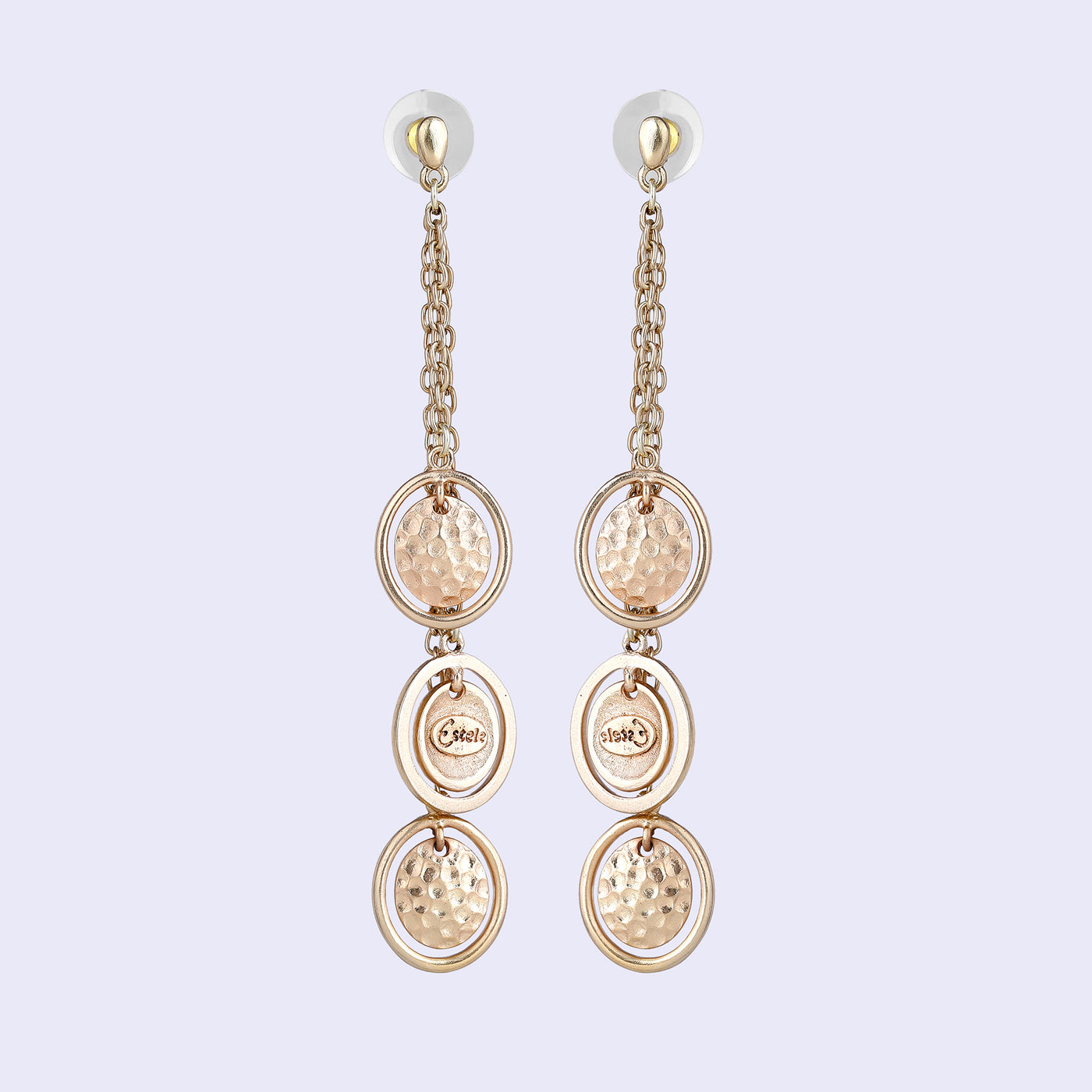 Estele Gold Tone Distinctive Layered Concentric Circular Design Beaten Gold Drop & Dangle Earrings for Women