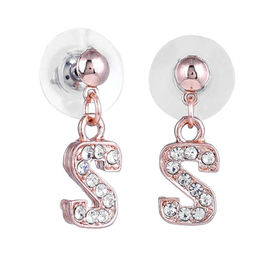 Estele Rose Gold Plated Magnificent Medium 'S' Letter Earrings with Crystals for Women