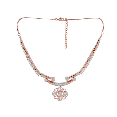 Estele Rosegold & Rhodium Plated CZ Floral Designer Necklace Set for Women