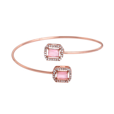 Estele Rosegold Plated Splendid Mint Pink American Diamonds Adorned Square Design Lightweight Cuff Kada Bracelet for Women