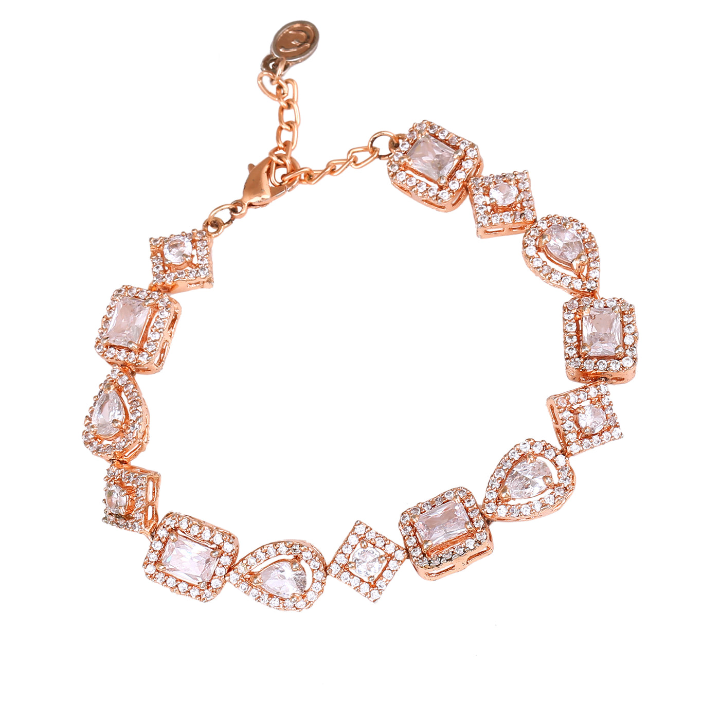 Estele Rose Gold Plated CZ Geometric Designer Bracelet for Women