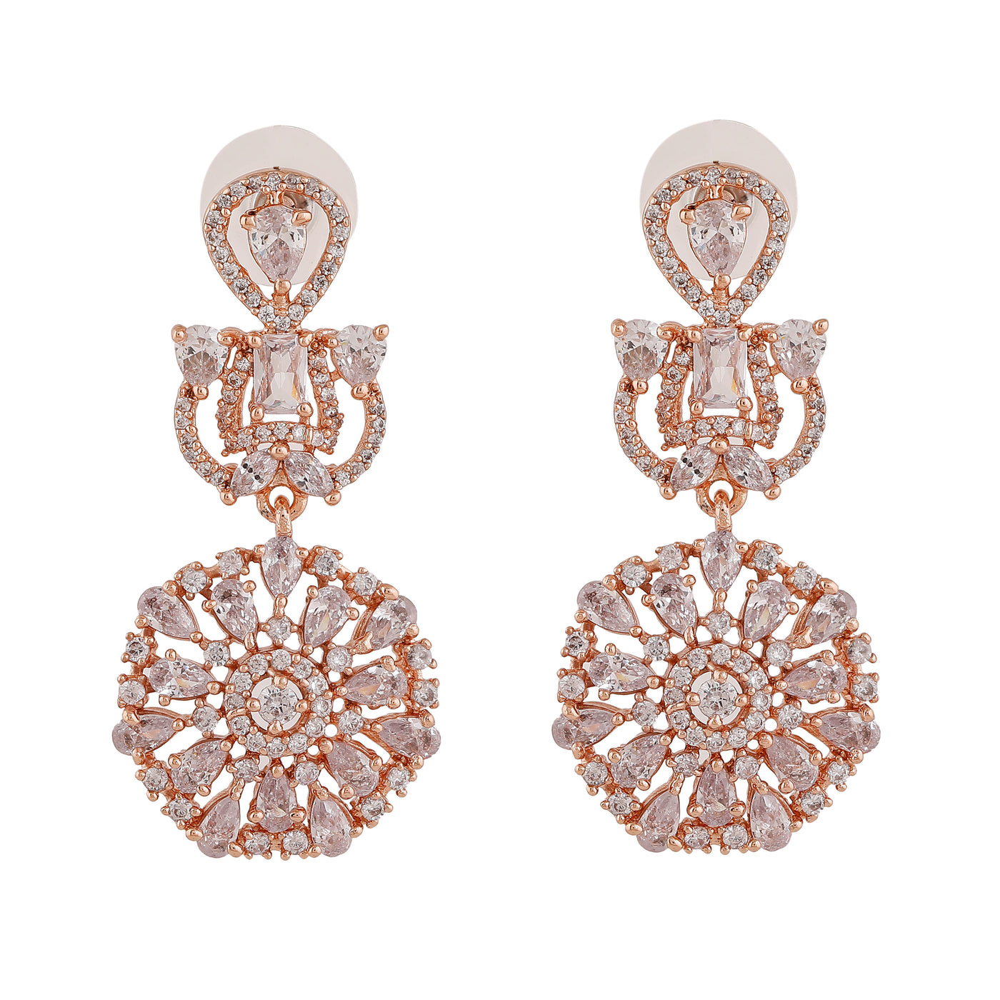 Estele Rose Gold Plated CZ Fascinating Floral Designer Earrings for Women