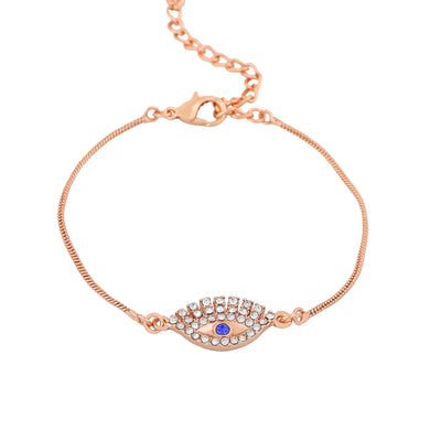 Estele Rose Gold Plated Evil Eye Designer Link Bracelet with Crystals for Women