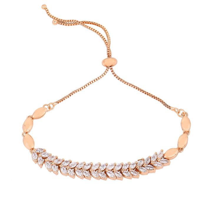 Estele Rose Gold Plated CZ Leaf Designer Bracelet for Women