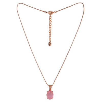 Estele Rose Gold Plated CZ Elegant Designer Pendant Set with Mint Pink Stones for Women