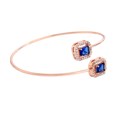 Estele Rosegold Plated Timeless Elegance Lightweight Cuff Kada Bracelet with Classic Blue Stones for Girls & Women