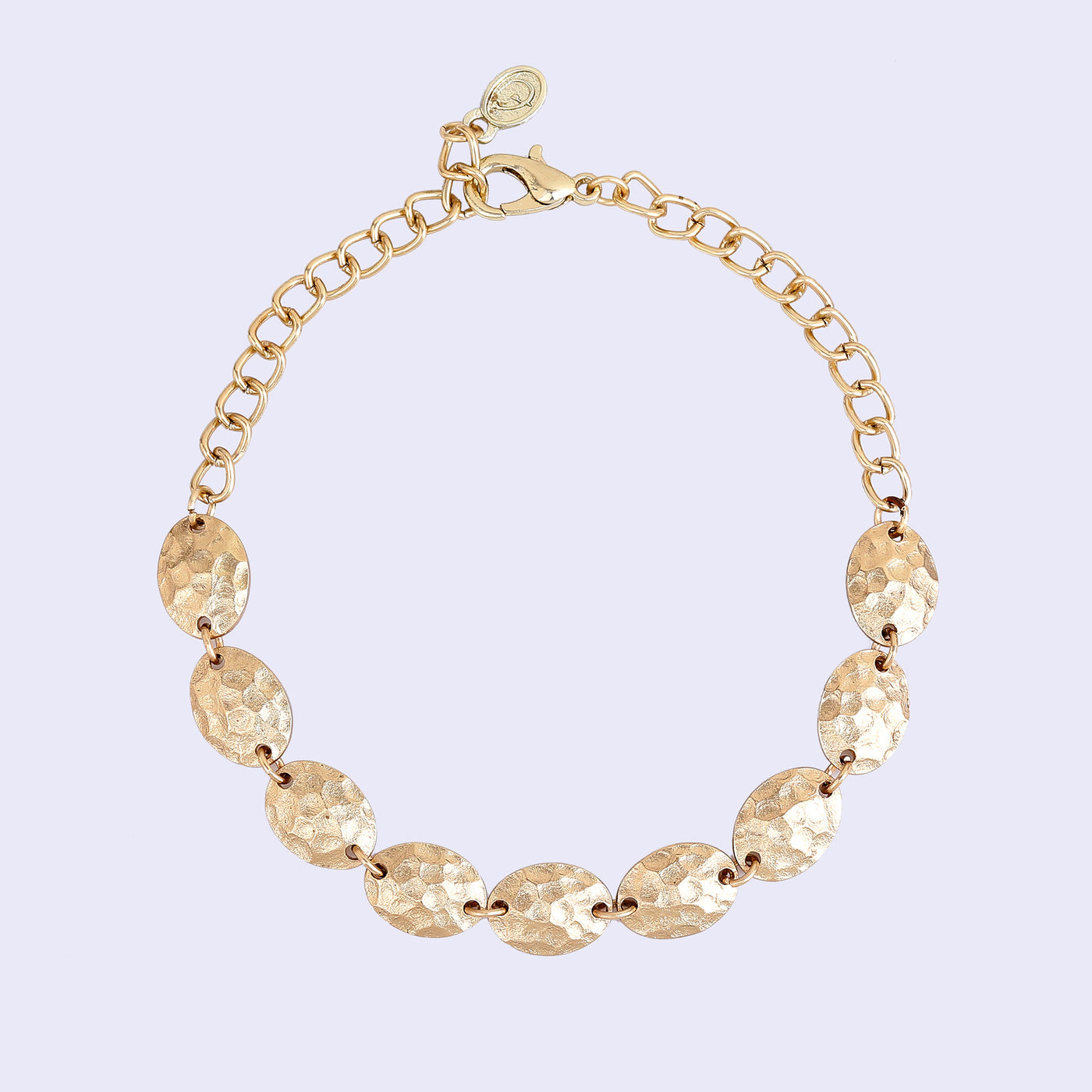 Estele Gold Tone Stunning Elliptical Design Interconnected Adjustable Beaten Gold Bracelet for Women