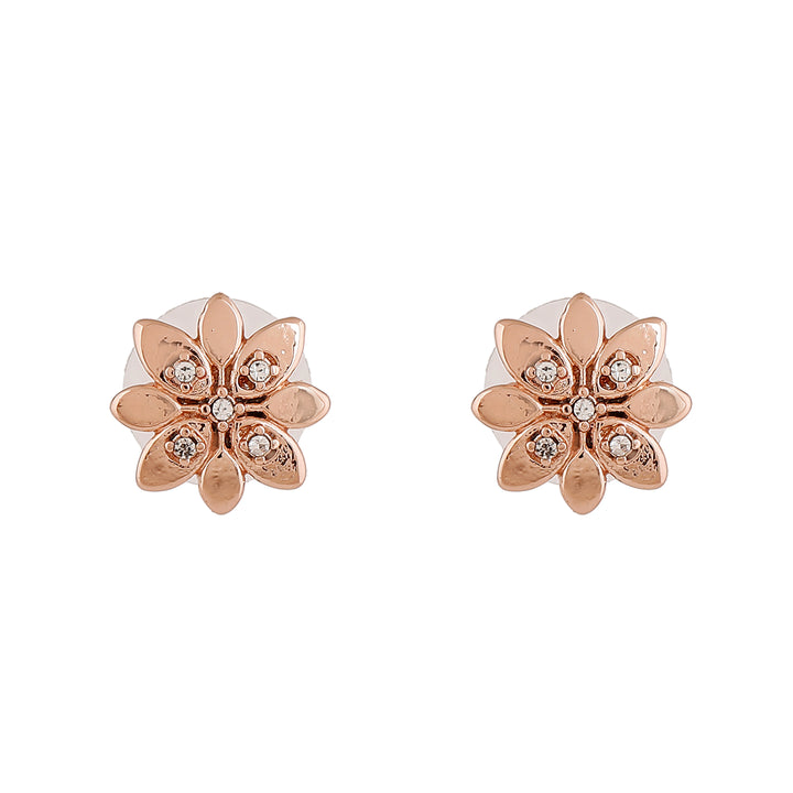 Estele Rose Gold Plated Flower Shaped Stud Earrings with Crystals for Women