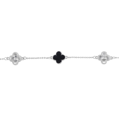 Estele Rhodium Plated Fancy & Stylish Black Clover Leaf Designer Adjustable Charm Bracelet for Girls and Women