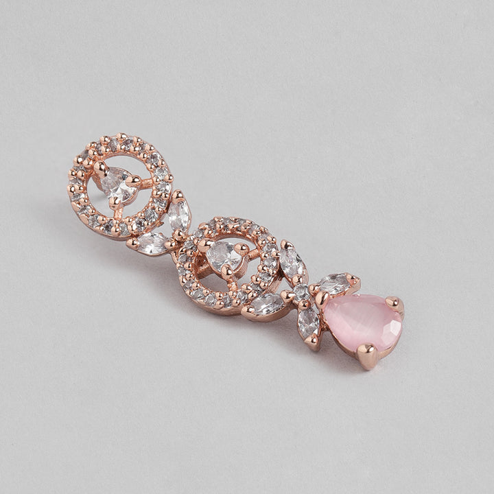 Estele Rose Gold Plated CZ Circular Designer Necklace Set with Mint Pink Crystals for Women