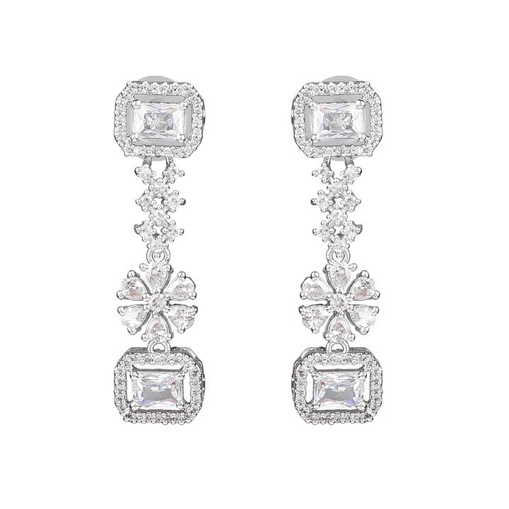 Estele Rhodium Plated CZ Ravishing Designer Double Layered Necklace Set with White Crystals for Women