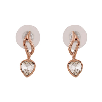 Estele Rose Gold Plated Heart Shaped Earrings with White Crystal for Women